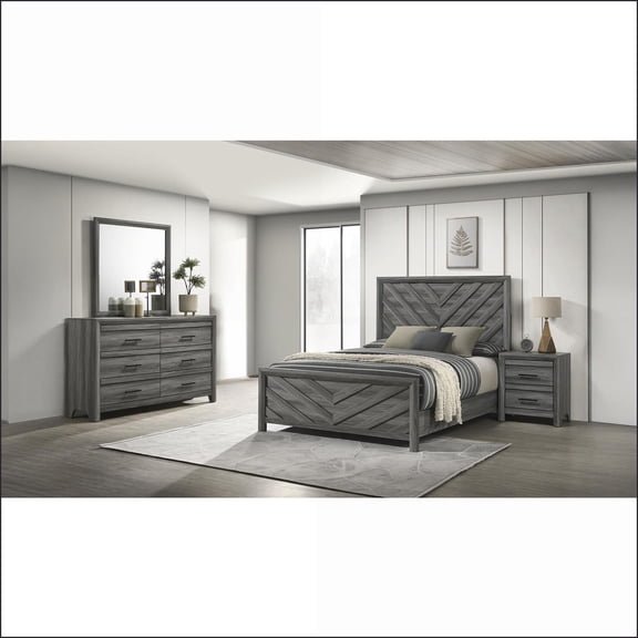 Bedroom Furniture Set, Modern 4-Piece Full Wood Gray | Gray | Wood