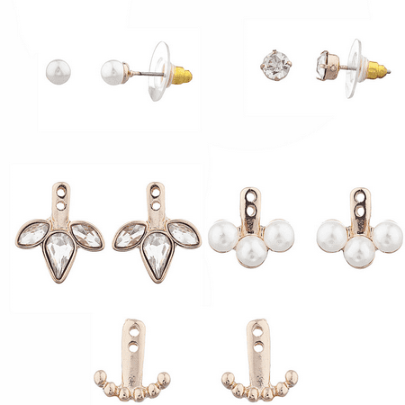 - Lux Accessories Rose Gold Pearl Crystal Stone Ear Jacket Multi Earring Set 4PC