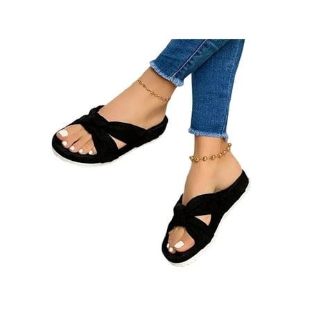 

Difumos Womens Slides Flat Sandals Open Toe Slip On Beach Shoes
