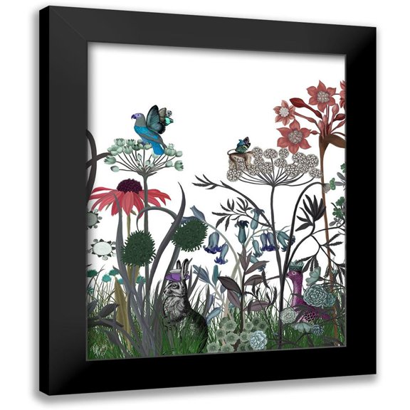 Fab Funky 12x14 Black Modern Framed Museum Art Print Titled - Wildflower Bloom, Rabbit