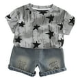 thumbnail image 2 of Zpanxa Ensemble 2 Pcs pour Filles, Haut à Manches Courtes à Col Rond Teinture sur Nœuds et Short Déchiré, 4-5 Ans, 2 of 7