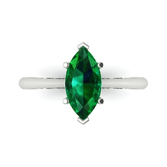 Solitaire Engagement Ring for Women - 1.5ct Simulated Emerald in 18K White Gold Promise Ring