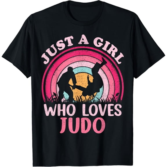 Judo Player Vintage Retro Just A Girl Who Loves Judo T-Shirt men and women can wear, black, white, gifts