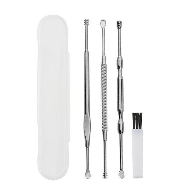 Paquete de 3 cucharas de acero inoxidable para los oídos, cucharas para limpiar la cera de los oídos, herramienta de limpieza de oídos en espiral, con dos cabezales portátiles