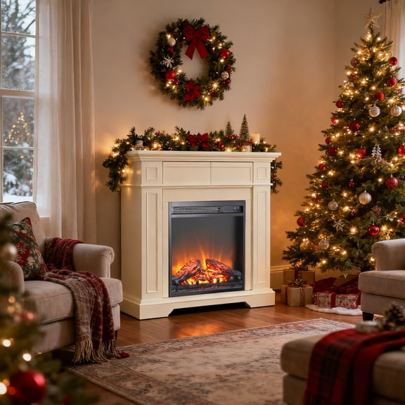 18" Electric Fireplace Insert with Log Set & Realistic Flame,NO Remote,Fireplace with Overheat Protection,Antique Black