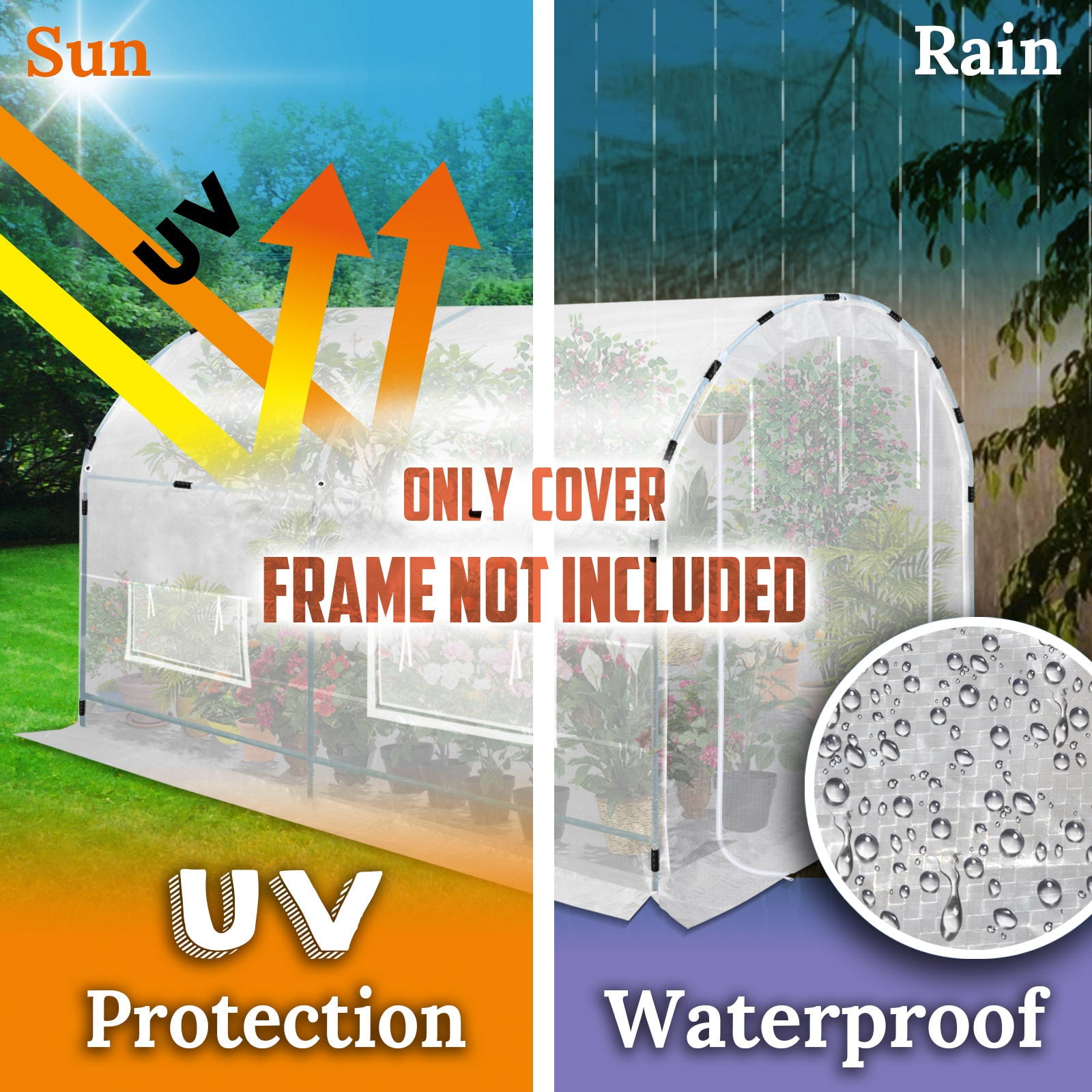 SUNNYOUTDOOR 10x7x6 FT Half-Transparent Greenhouse 3Pcs Cover Replacement ONLY Larger Walk in Outdoor Plant Garden, Frame NOT included