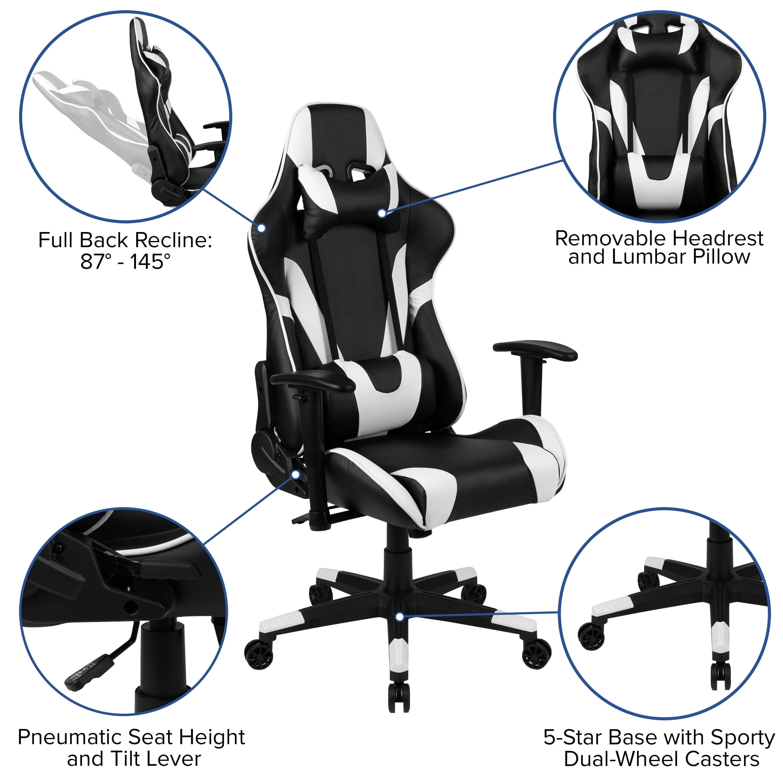 Flash Furniture X20 Gaming Chair Racing Office Computer PC Adjustable Swivel Chair Fully Reclining Back in Black LeatherSoft - Walmart.com