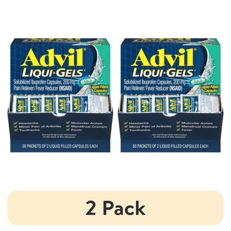 (2 pack) Advil Pain Reliever/Fever Reducer 200 mg Liqui-Gels Capsules, 2 Liqui-Gels Per Pack, 50 ea