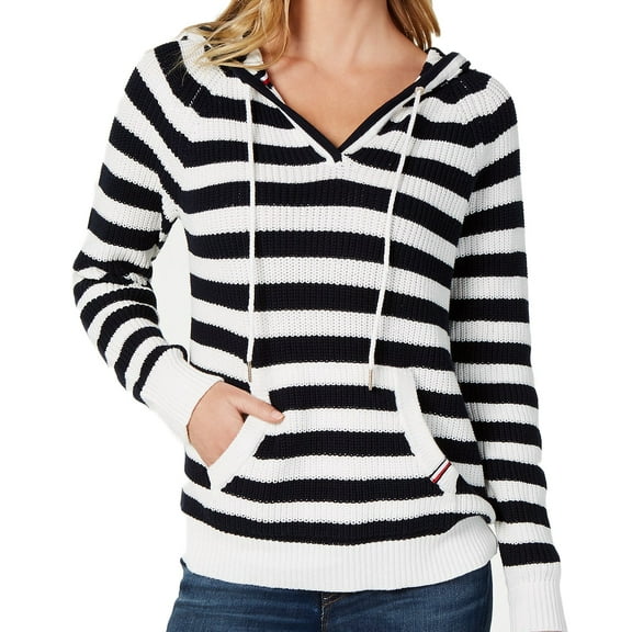 Tommy Hilfiger Womens Cotton Striped Hooded Sweater