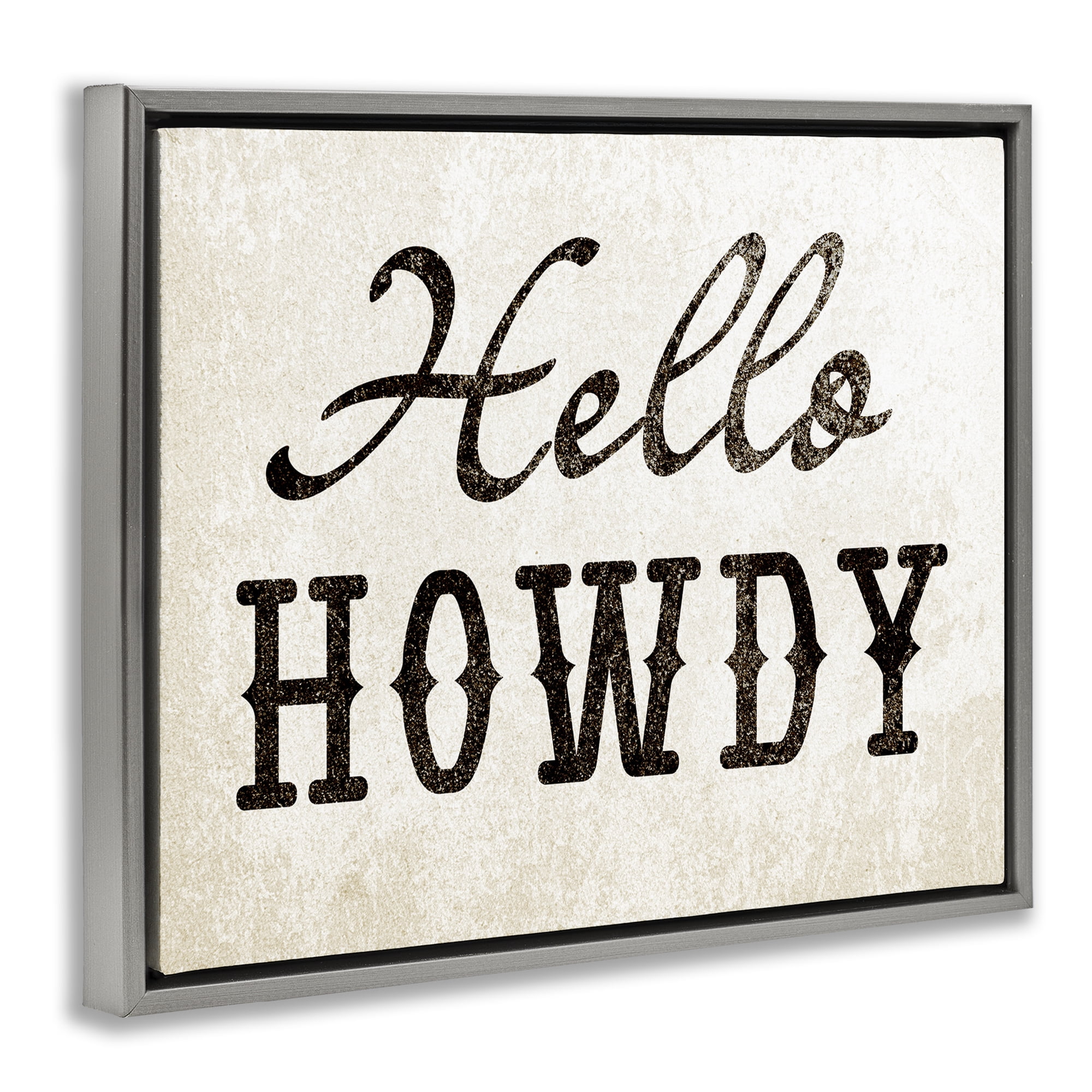 Stupell Industries Western Hellow Howdy Text & Numbers Painting Gray Floater Framed Canvas Art Print Wall Art, 21 x 17