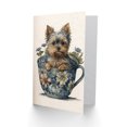 thumbnail image 2 of Cute Teacup Yorkshire Terrier Dog and Flowers in Floral Tea Cup Modern Watercolour Illustration Art Birthday Greeting Card Plus Envelope Blank inside, 2 of 3