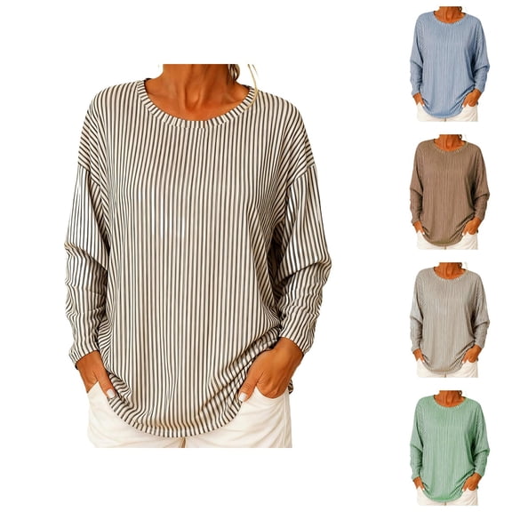 Striped Shirt Women 2026 Spring Fall Casual Long Sleeve Crewneck Loose Color Block Shirts