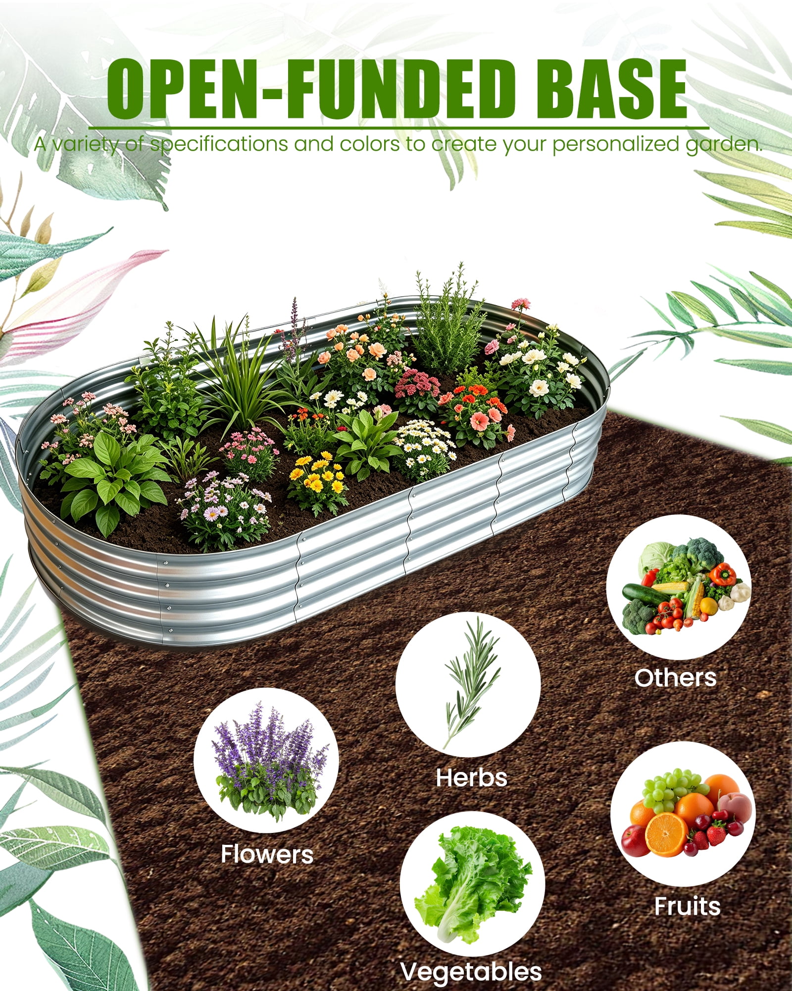 Bloyapix 6x3x1ft 1Pcs Galvanized Raised Garden Bed Outdoor, Oval Galvanized Planter Boxes, Metal Patio Planting Bed Kit for Vegetables Flowers, Silver