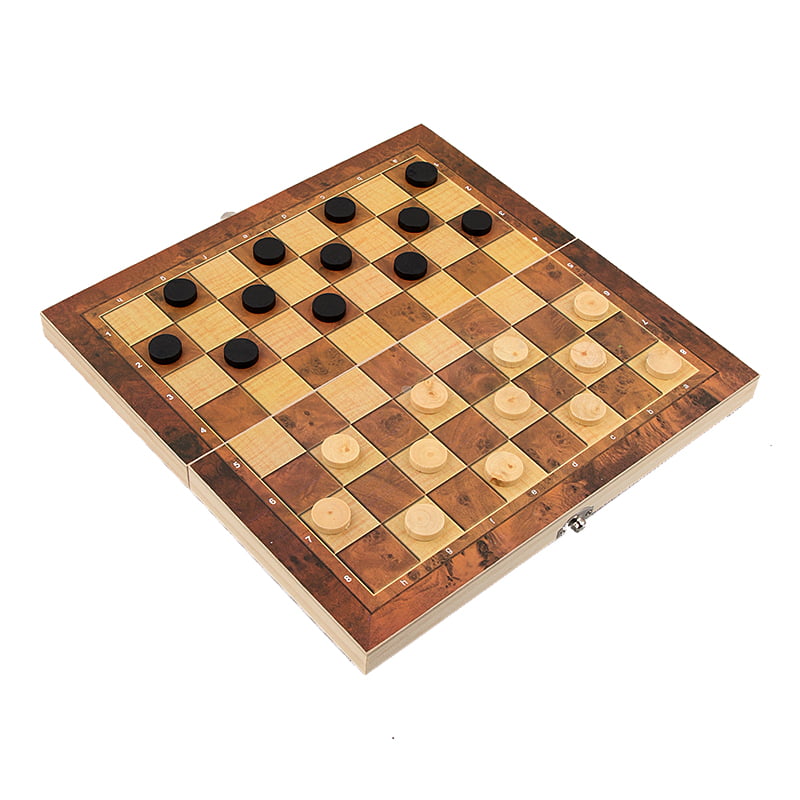 3 in 1 Wooden Board Game Set Compendium Travel Games Chess Draughts Backgammon 
