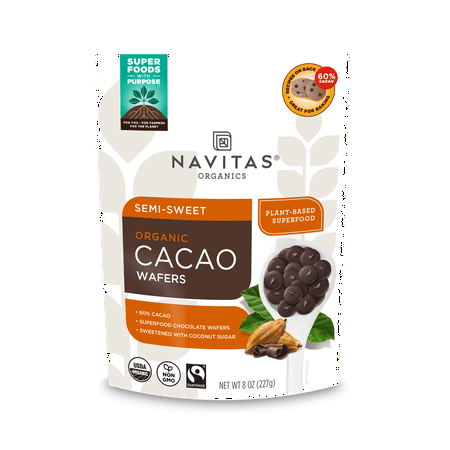 (Pack of 6), Navitas Organics Organic Cacao Wafers, Semi-Sweet, 8 oz
