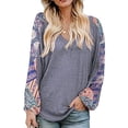 thumbnail image 1 of Blusa de mujer con estampado de empalme, manga larga, cuello en V, ajuste holgado, jersey informal para mujer, Top para trabajo, citas, viajes, 1 of 6