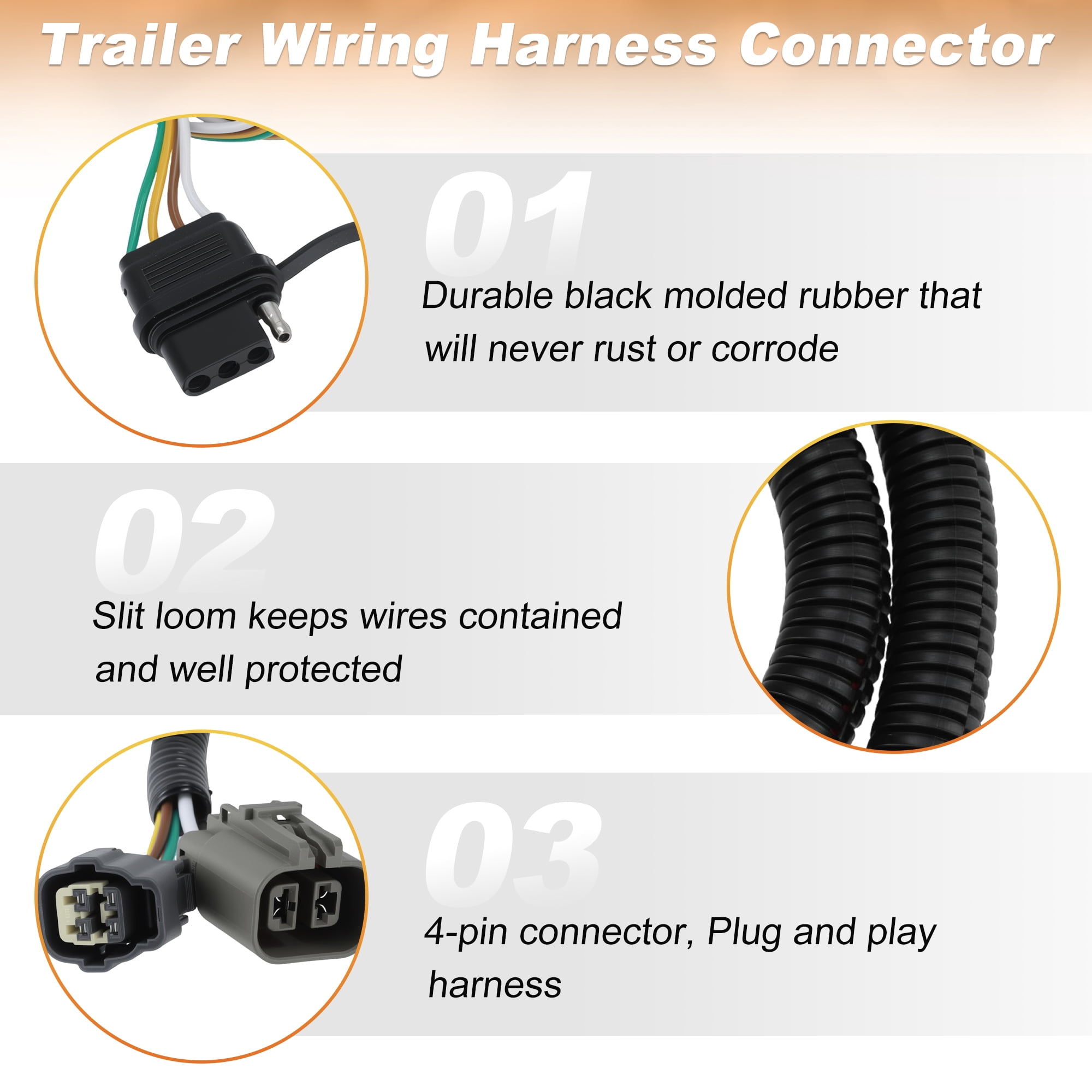 Unique Bargains 4 Pin Trailer Wiring Harness Kit for Hyundai Santa Fe and for Kia Sedona