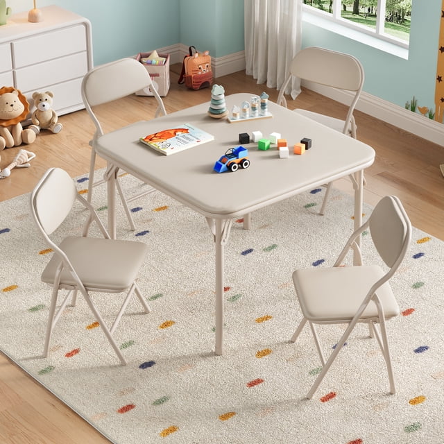 CazToi Juego de mesa y sillas plegable de 5 piezas para niños, mesa de actividades para niños pequeños multicolor con 4 sillas de respaldo ancho