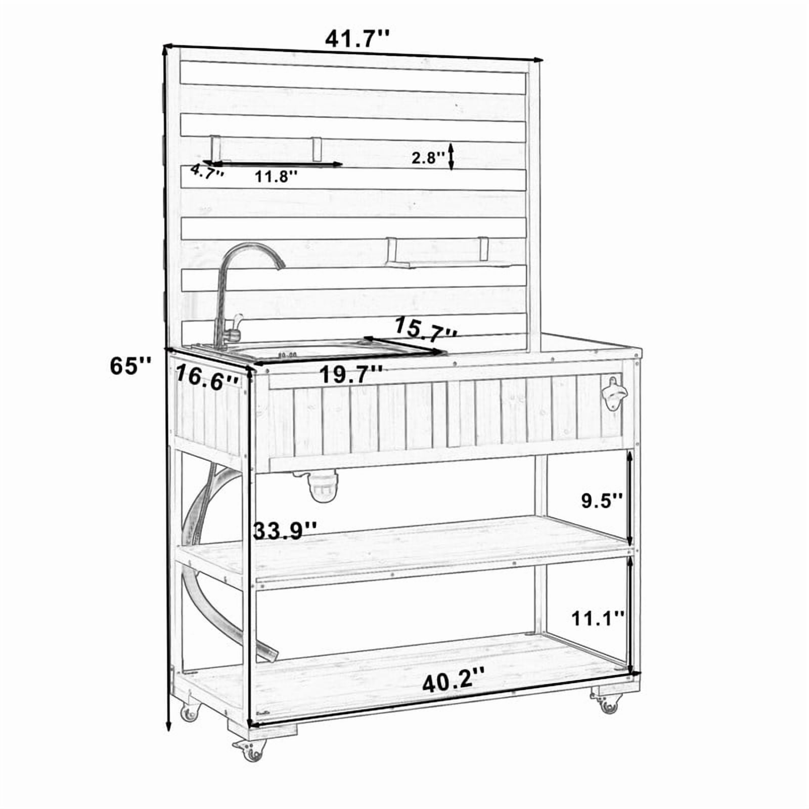 Outdoor Kitchen Storage Cart with Faucet & Sink, Rolling Kitchen Island with Bottle Opener, Garden Potting Bench with Raised Shelf