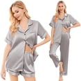 thumbnail image 2 of Ekouaer Silk Pajamas for Women Set Satin Pjs Soft Short Sleeve Button Down Sleepwear 3 Piece Loungewear, 2 of 4
