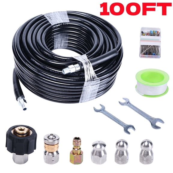 Kabuer Sewer Jetter Kit, 100FT 5800PSI Drain Cleaner Hose Rotating Nozzle, 11 Pack