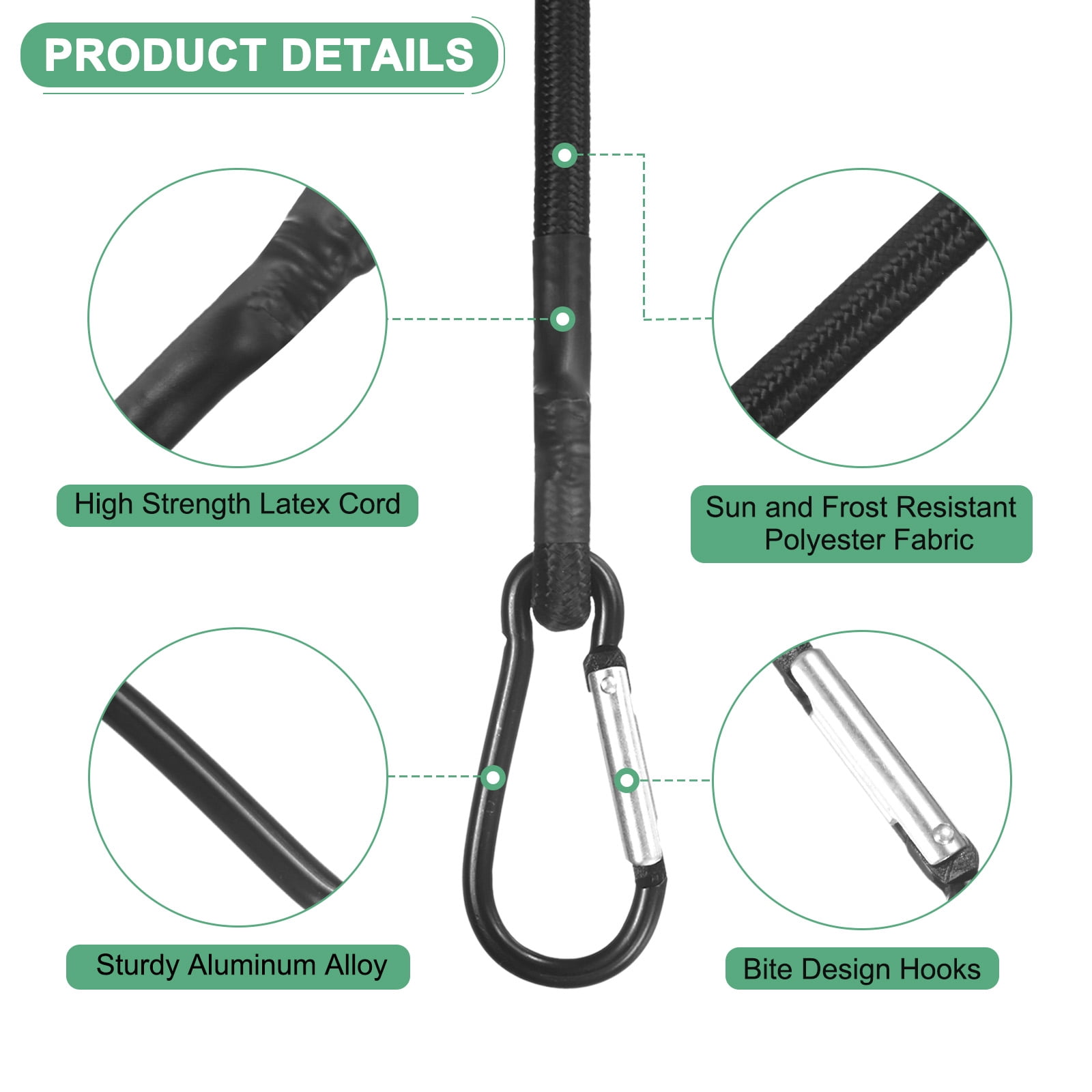 Uxcell 6-Pack Bungee Cords, 47.2 Inch High Elastic Canopy Tarp Tie Down Bungee Straps with Aluminium Hooks [Black]