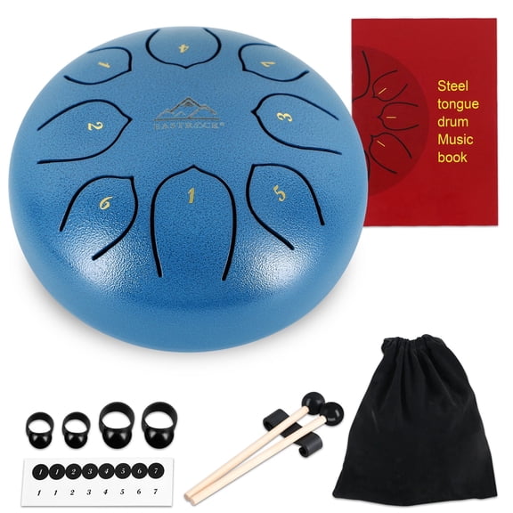 EASTROCK Steel Tongue Drum 6" 8 Note Rain Drum C Key for Yoga/Meditation with Drumsticks & Bag & Music Book(Blue)