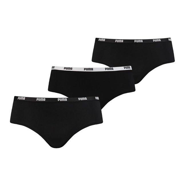 PUMA Hipster Iconique pour Femmes, Lot de 3 - Coton Doux Extensible Noir P (Petit)