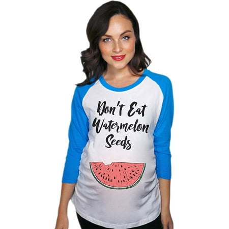 

MeiGuiSha Maternity Raglan Don’t Eat Watermelon Seeds Funny Pregnancy Baseball Tee Royal XX-Large