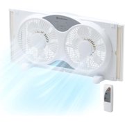 Window Fan for Bedroom, 9 inch 3 Speed Dual Fans with Auto-Locking Expanders, 3 Modes (Cool, Circulate, Exhaust), Remote Control, Fabric Cover plus Bug Screen, White