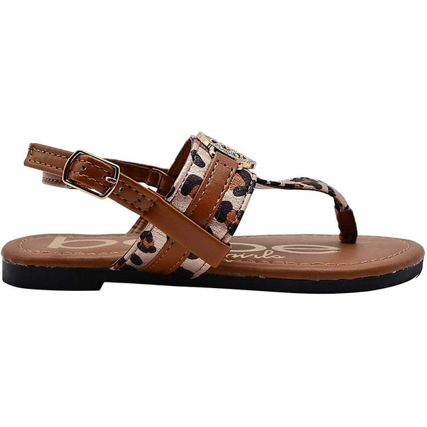 Bebe Bebe Girls Big Kid Leopard Print T Strap Thong Slide Sandal With Adjustable Back Strap Cognac 4 Walmart Com Walmart Com