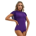 thumbnail image 2 of Kaerm Womens Mock Neck Ballet Dance Bodysuit Leotard Butterfly Short Sleeve Dance Leotard for Ballet Purple XXL, 2 of 8