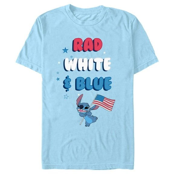 Men's Lilo & Stitch Rad White and Blue Graphic Tee Light Blue Small
