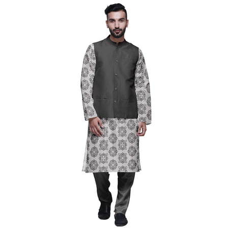 

Atasi Traditional Mens Dupion Silk Kurta Pajama Set With Nehru Jacket Men Wear