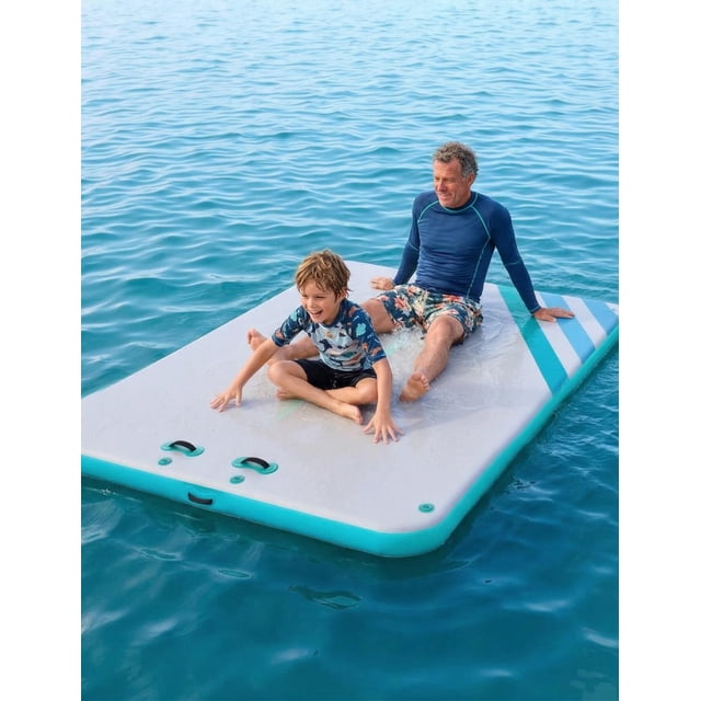 Inflatable Floating Dock Platform with EVA Non-Slip Surface, 6" Thick Heavy-Duty PVC, Portable Lake & Pool Water Mat with Ladder and Pump, 5x6FT to 10x10FT