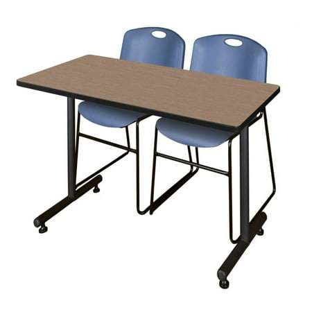 Regency Kobe 48 x 24 in. T-Base Training Seminar Table- Noble Oak 2 Zeng Stack Chairs- Blue