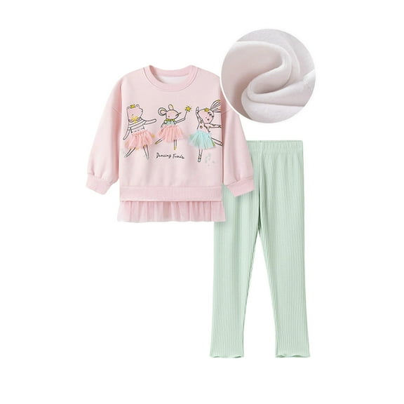 Gaexia Girls Fall Outfits 2 Piece Set Cute Print Hoodie with Soft Leggings Toddler Casual Wear for Comfortable Daily Use,Pink,5-6 Years