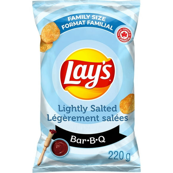 Lay's Lightly Salted Bar-B-Q flavoured potato chips, 220 g.