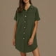 thumbnail image 2 of Mini Falda de Algodón con Pantalones Cortos Botón de Verano Hasta Vestido de Camisa con Cuello, 60% Algodón 40% Lino Mini Vestido, Lavado a Mano Desgaste Casual, 2 of 9