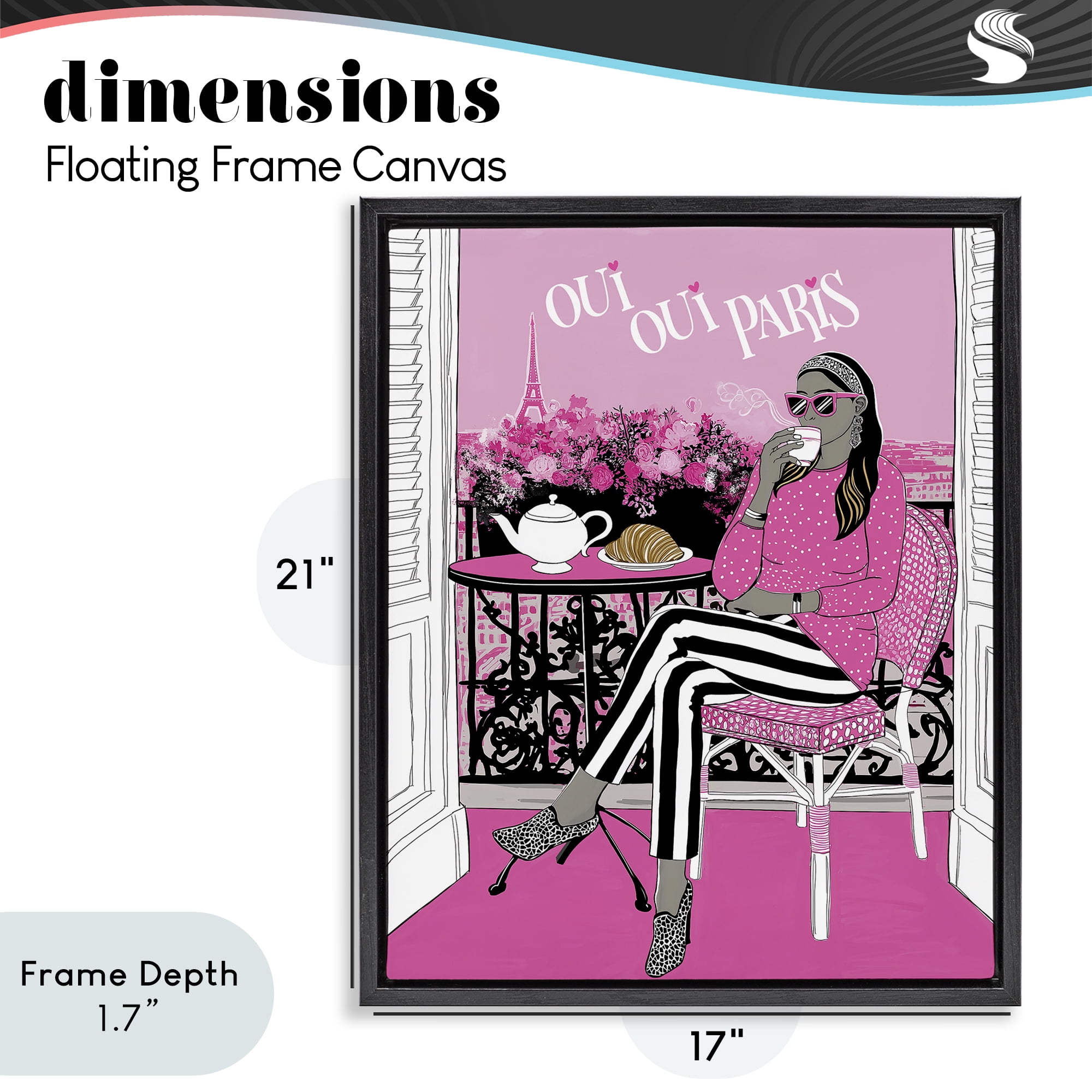Stupell Industries Oui Oui Parisian Cafe Morning Black Framed Floater Canvas Wall Art, design by Jess Stempel