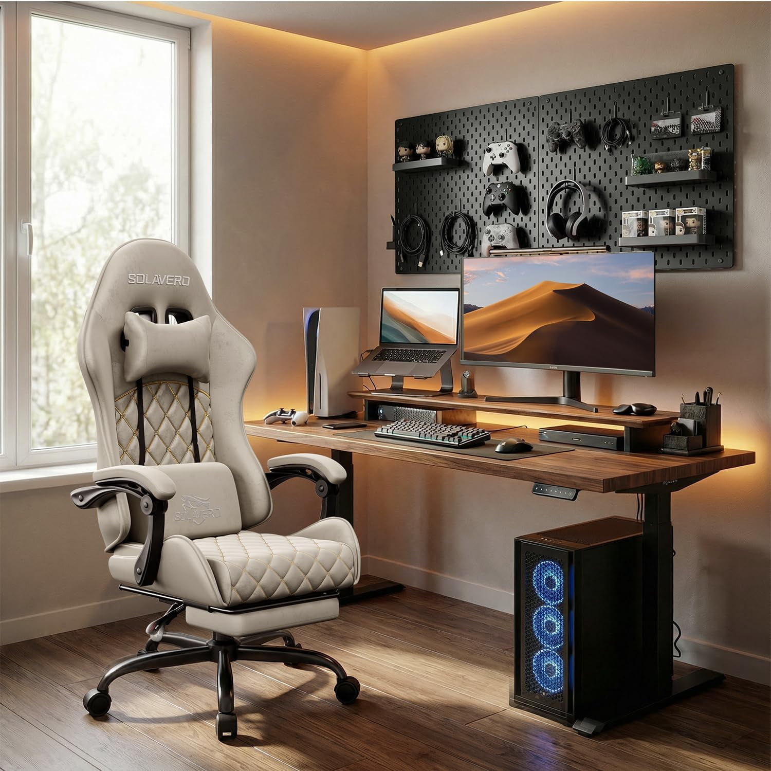 HLDIRECT Gaming Chair, Ergonomic Fabric Gamer Chair, Video Game Chair with Footrest and Massage Lumbar Cushion, Computer Office Chair