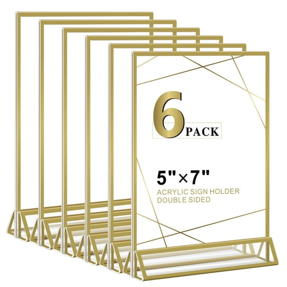 Porta Carteles de Acrílico PUWTN Dorado Doble Cara 5x7 cm