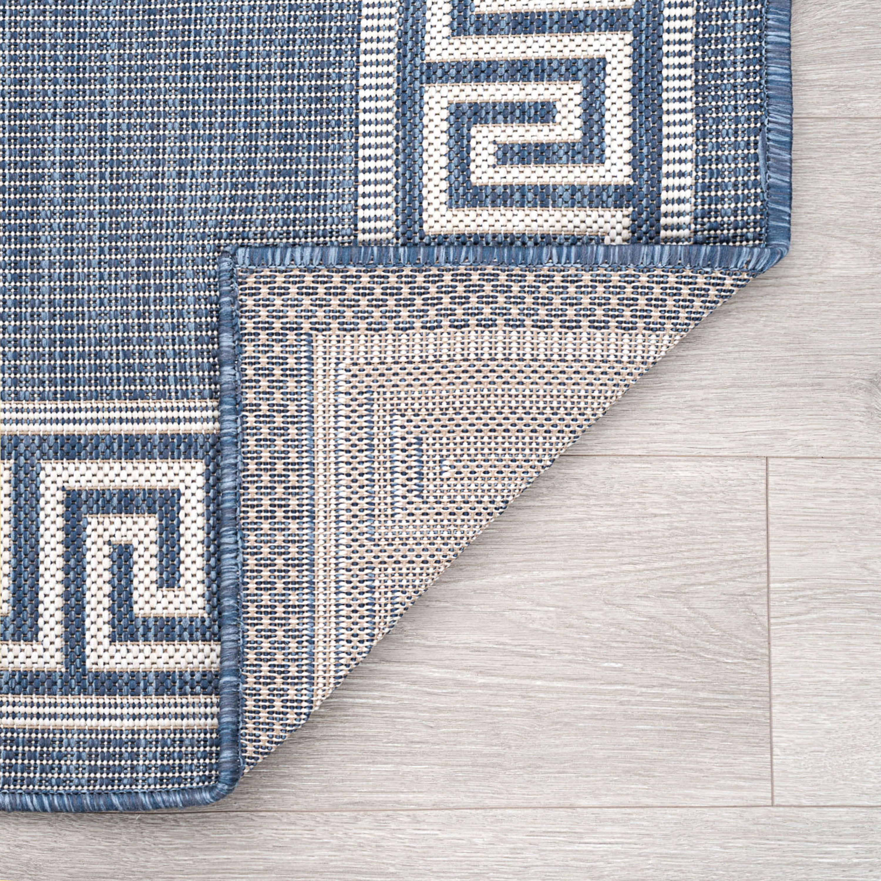 9x12 Water Resistant, Large Indoor Outdoor Rugs for Patios, Front Door Entry, Entryway, Deck, Porch, Balcony | Outside Area Rug for Patio | Blue, Greek Key | Size: 8'9'' x 12'2''