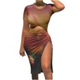 thumbnail image 1 of Vestido de mujer sexy de verano de manga corta con cuello redondo y cordón estampado Fridja  bnh821, 1 of 4