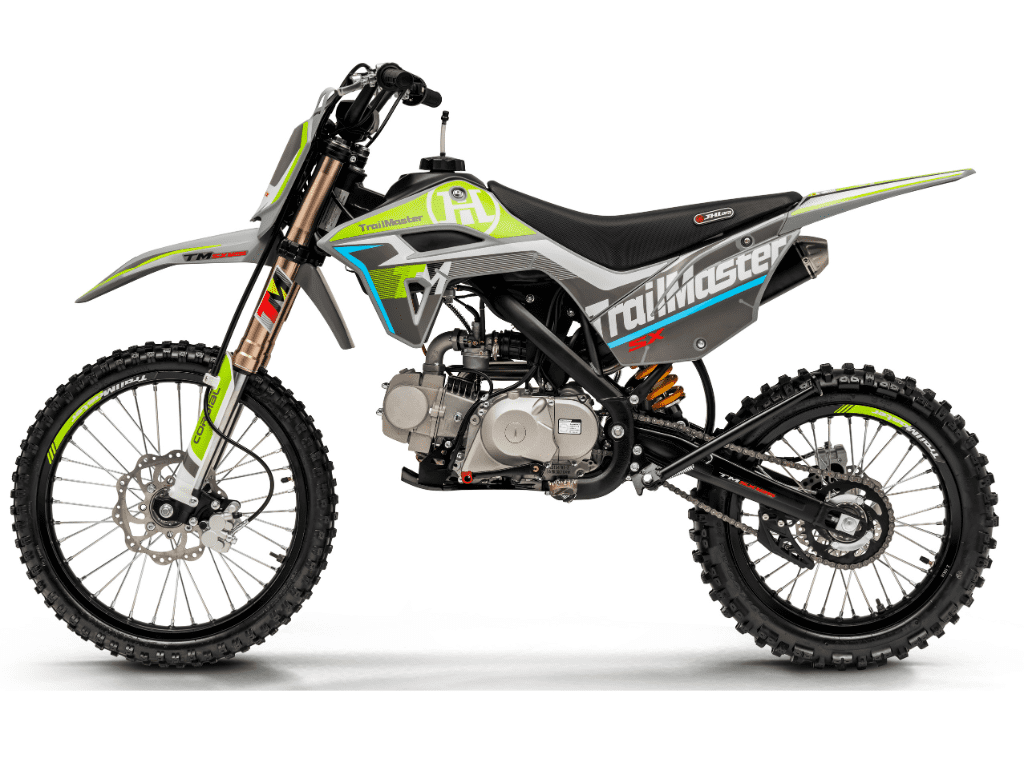 Trailmaster SX125 Dirt Bike, 124cc, Max Speed 50 mph, Ages 16+, 4-Speed Manual, Air-Cooled Engine, Electric & Kick Start, 19/16 Tires, 32.7" Seat Height (Green)