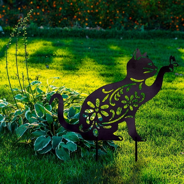 RXIRUCGD Home Decor Outdoor Wrought Iron Cat And Butterfly Style
