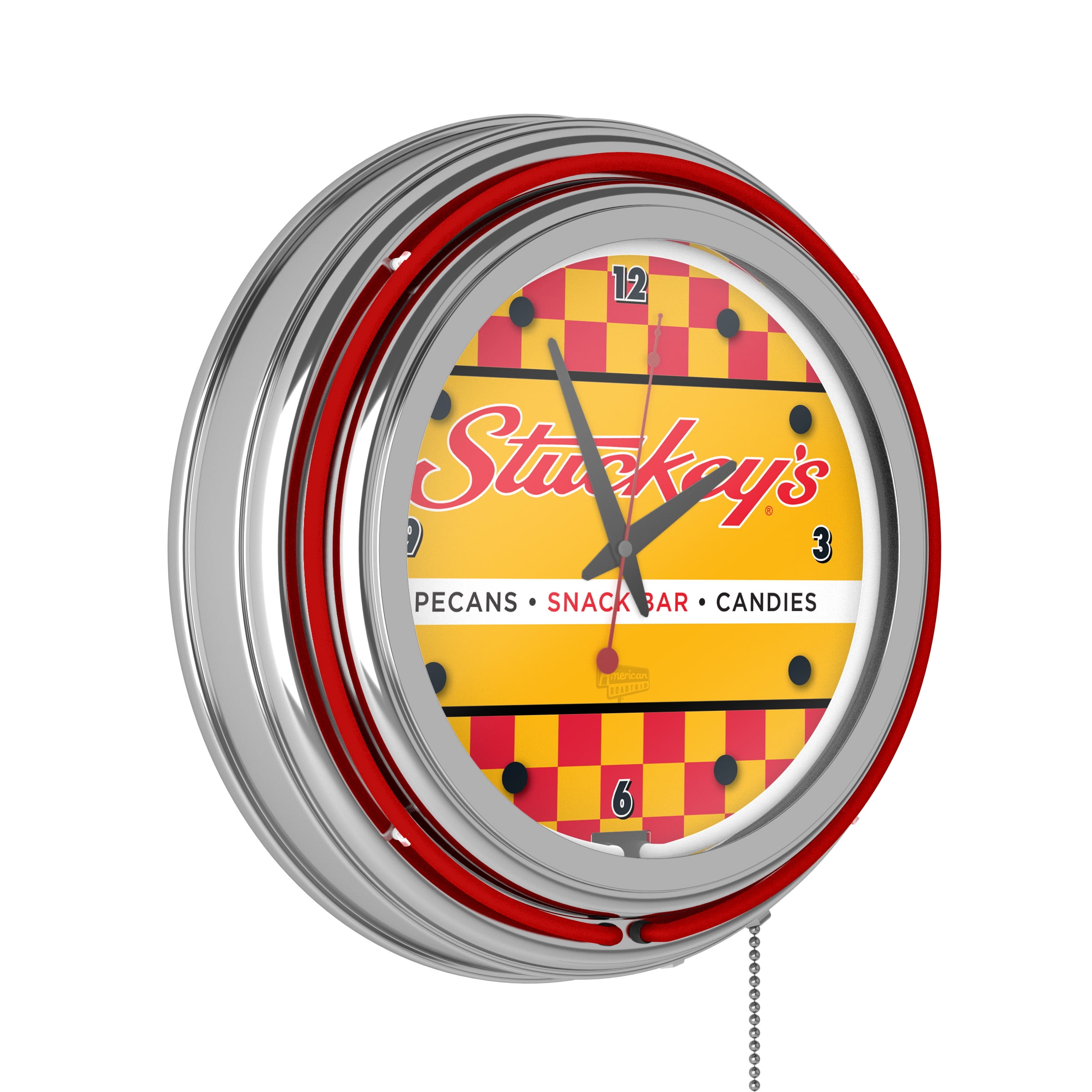 Stuckeys Checkered Chrome Double Ring Neon Clock
