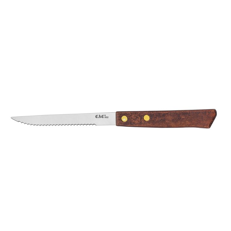 FOUR KNIVES) STEAK KNIFE WOOD HANDLE S/S SERRATED EDGE POINTED TIP/ RESTAURANT