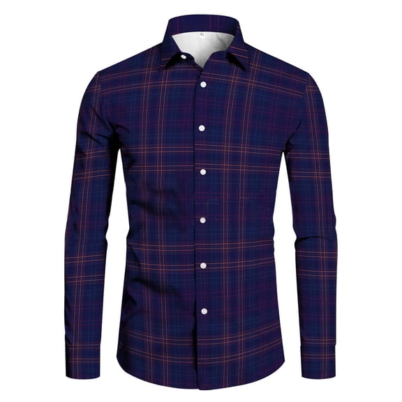 HOWPAY Plaid Shirts for Men Lightweight Button down Roll up Long Sleeve Checkered Shirts Regular Fit Oversized Casual Soft Tops Comfy Loose Fall Clothes Dark Blue L