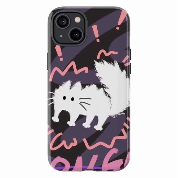 Funny Cartoon Cat Phone Case, Playful Pink & Purple Art Design for iPhone 17 16 15 14 13 12 11 Pro Max Plus Mini